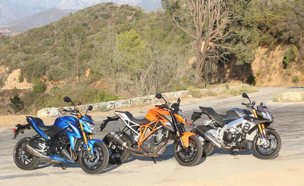 Сравнение мотоциклов SUZUKI GSX-S1000, KTM 1290 SUPER DUKE R, APRILIA TUONO V4 1100 RR